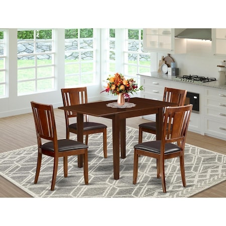 East West Furniture Norden Dining Room Table Set - Mahogany, Set of 5 NDDU5-MAH-LC